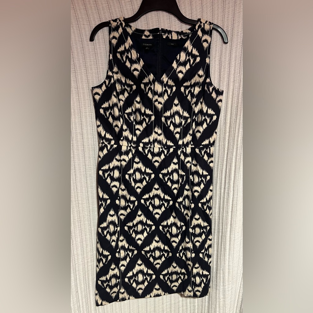 Talbots Navy and Cream Geometric Dress